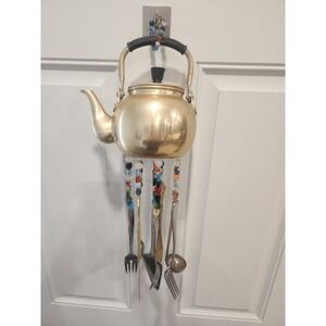 Windchime Made From Copper Teapot And Gold & Silver Utensils Colored Glass Beads